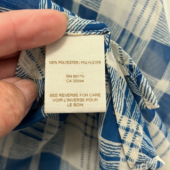 Free People Womens Top Sz XS/TP Easy Rider Sheer Blue Cream Checked Button Down - Picture 8 of 9